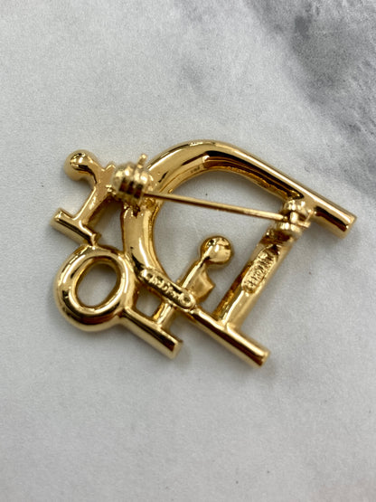 Christian Dior CD Logo Rhinestone Brooch Gold Vintage 2rmdvm