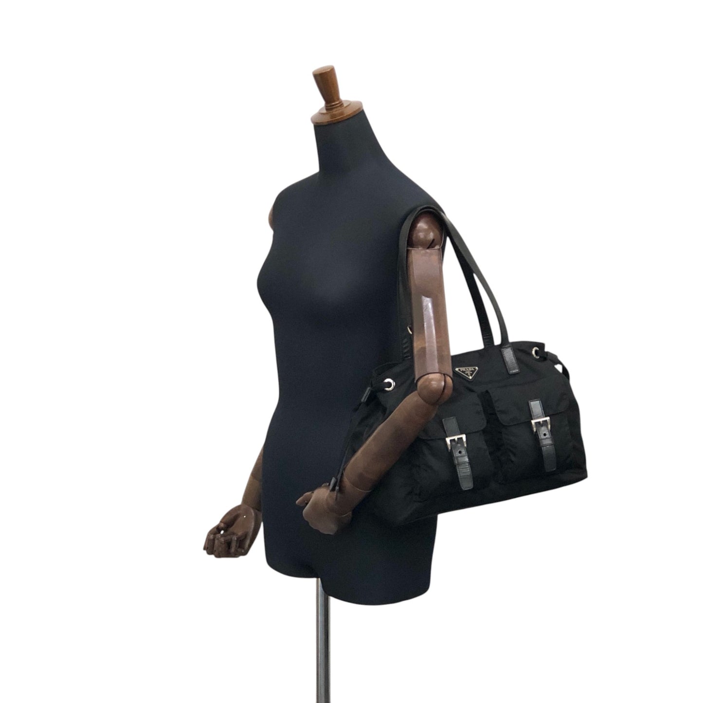 PRADA Tessuto Triangle Logo Double Pocket Totebag Black Vintage bdfpbe