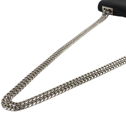 CELINE Gancini Leather Chain Shoulder bag Black Vintage 7mxwht