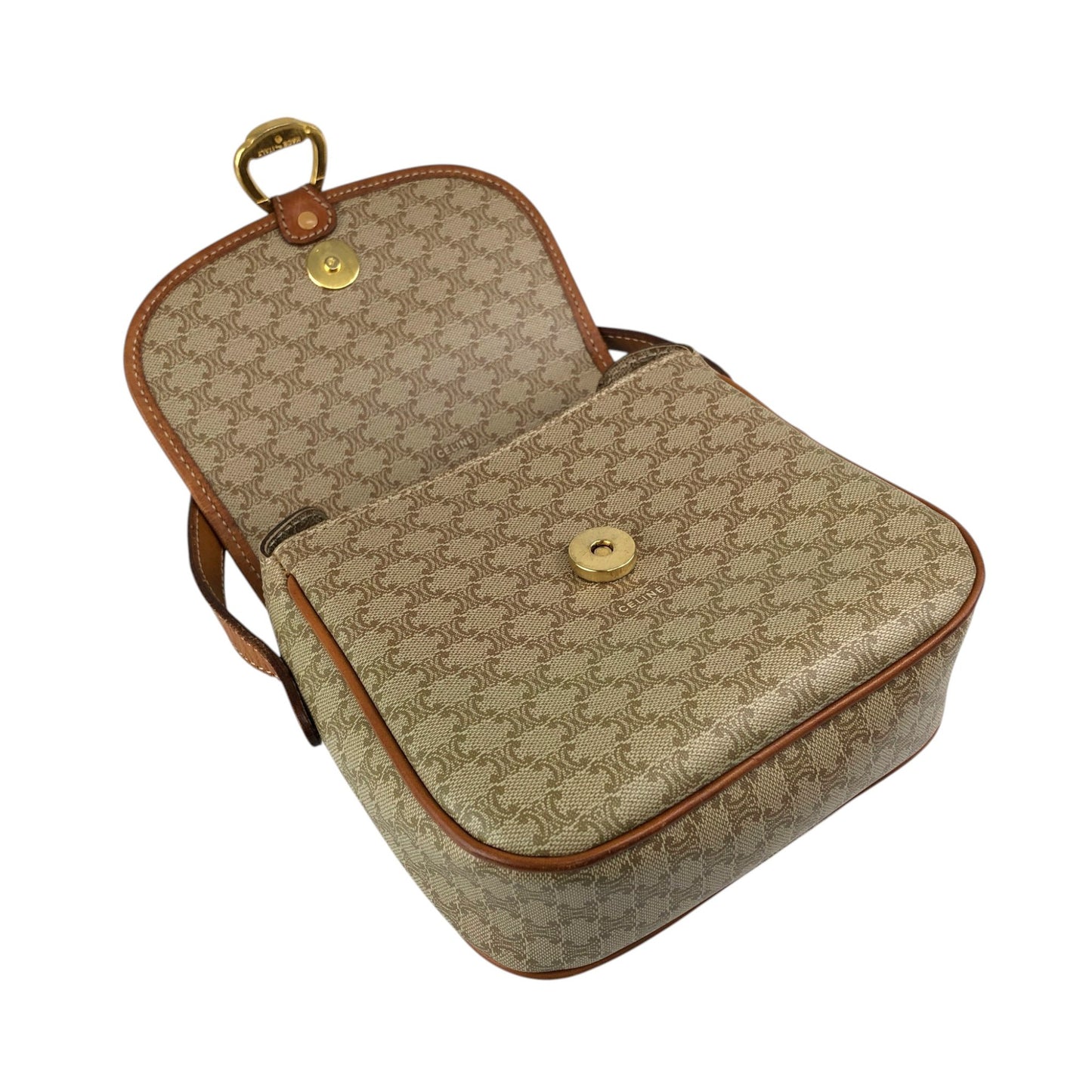 CELINE Macadam Horseshoe Small Shoulder bag Beige Vintage myw6bv