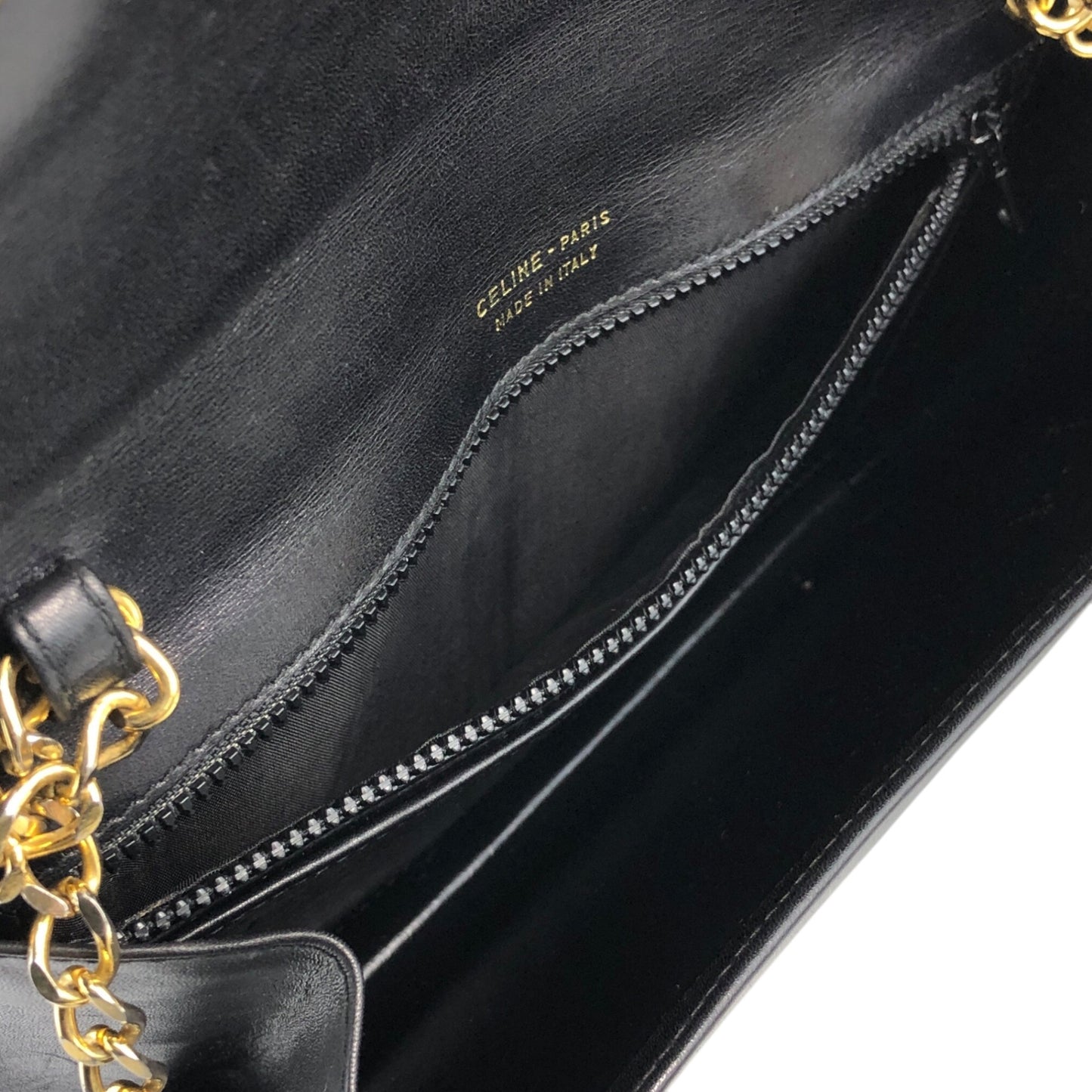 CELINE Triomphe Chain Shoulder bag Black Vintage fhwkwk
