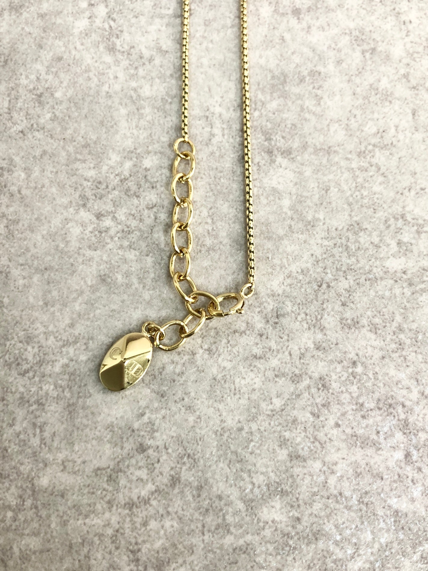 Christian Dior CD Logo Motif Rhinestone Necklace Gold Vintage ua7bst
