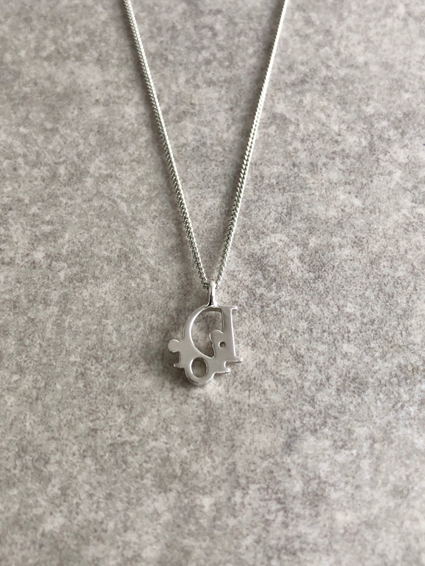 Christian Dior Logo Motif Necklace Silver Vintage 756hyr