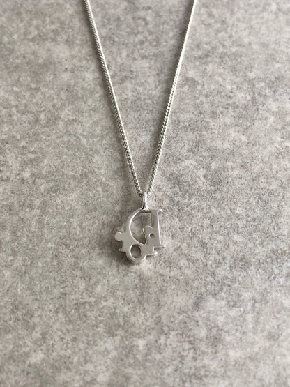 Christian Dior Logo Motif Necklace Silver Vintage 756hyr