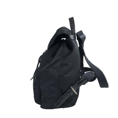 PRADA Triangle Logo Front Buckle Nylon Backpack Black Vintage c68je8