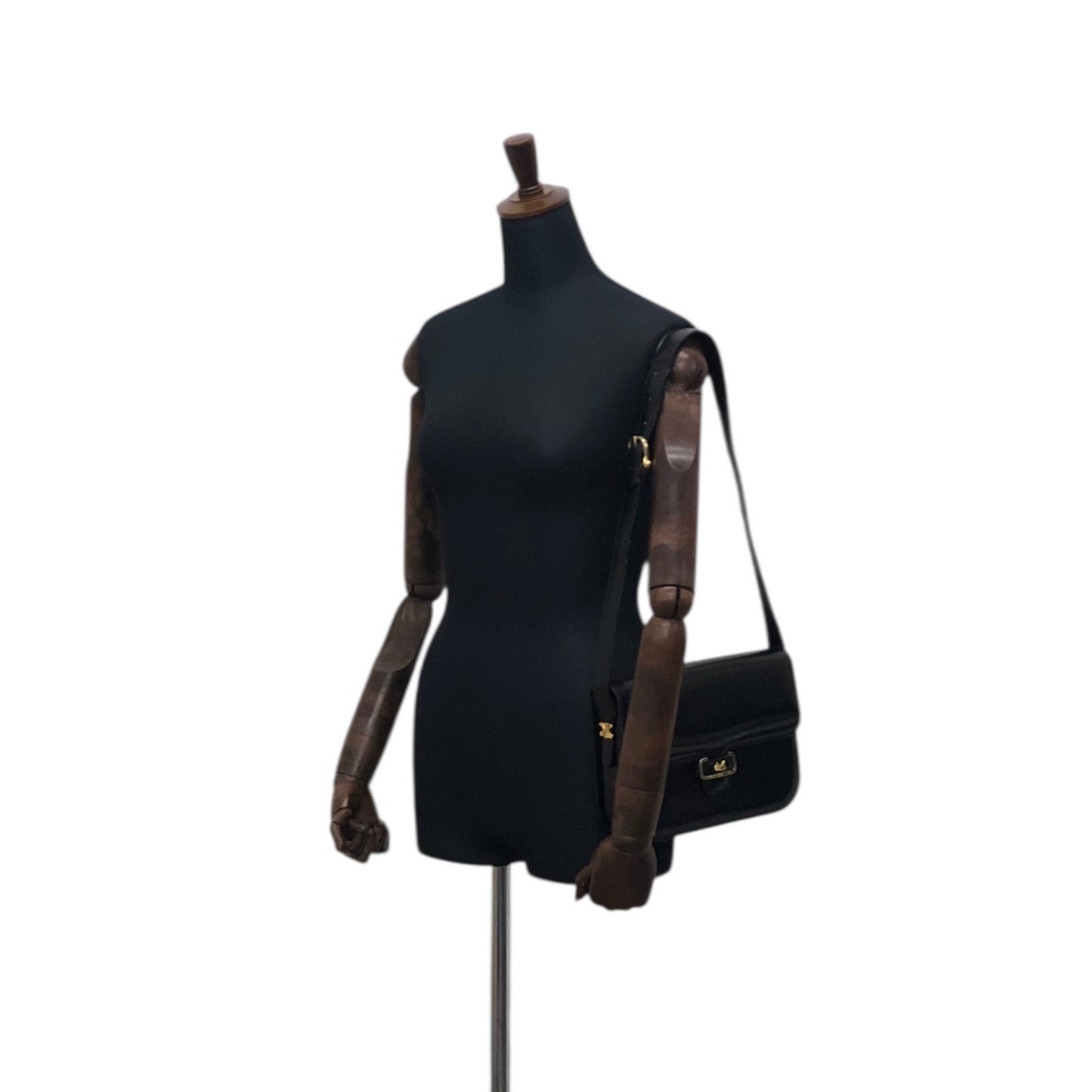 CELINE Triomphe Horse Carriage Shoulder bag Black Vintage pw788h