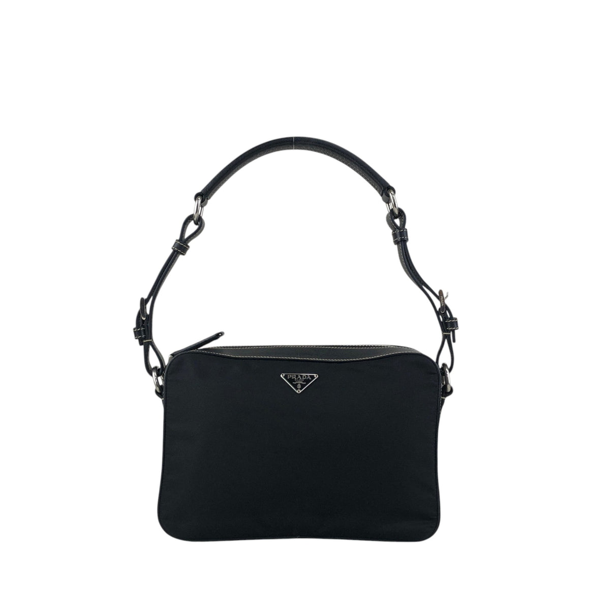 PRADA Tessuto Triangle Logo Shoulder bag Black Vintage mshu7d