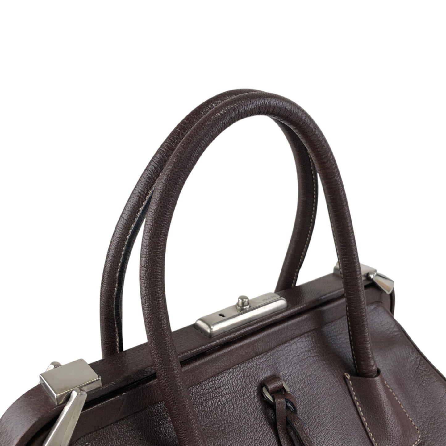 PRADA Metal Clasp Handbag Brown Vintage zwwp2k