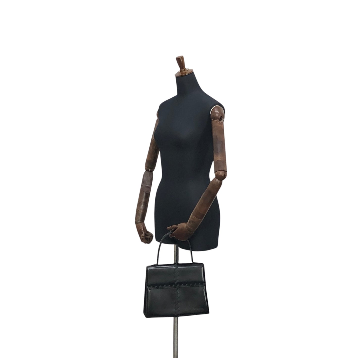 Yves Saint Laurent Logo Embossed Stitch Top Handle Handbag Black Vintage 5rym7i