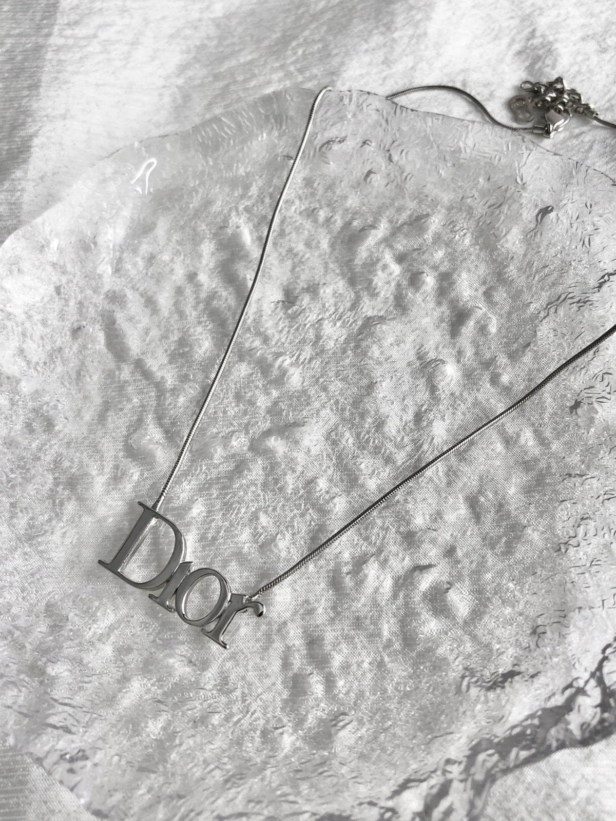 Christian Dior Logo Motif Necklace Silver Vintage dngcy3