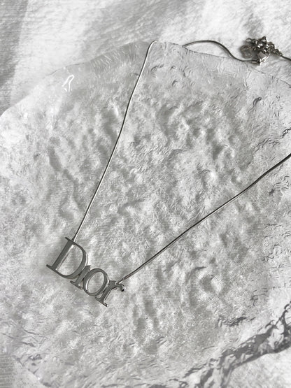 Christian Dior Logo Motif Necklace Silver Vintage dngcy3