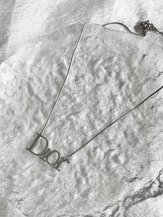 Christian Dior Logo Motif Necklace Silver Vintage dngcy3