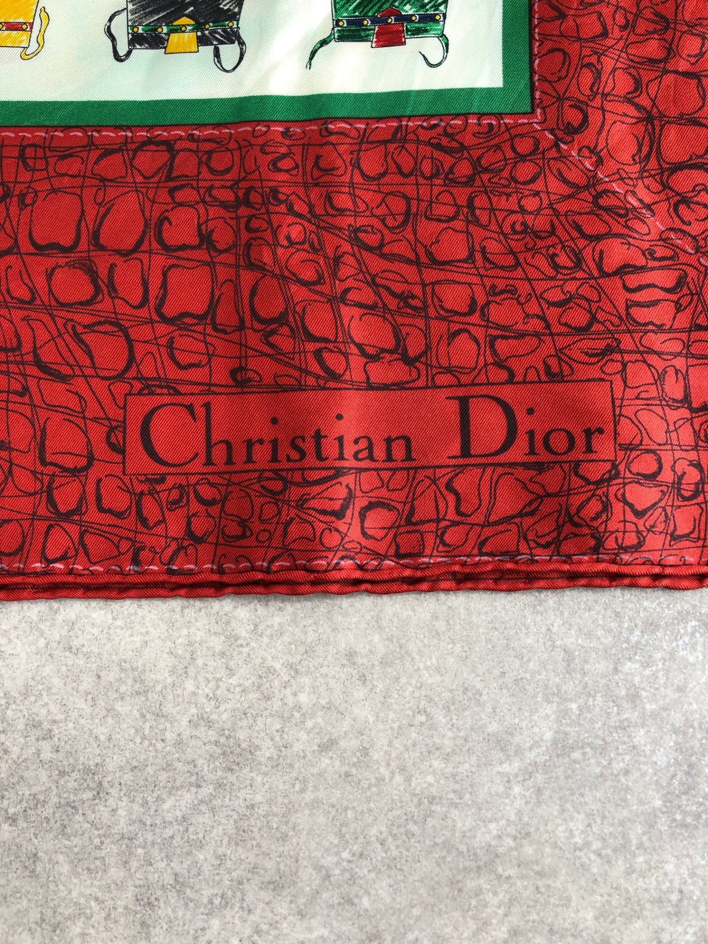 Christian Dior SILK Scarf Green×Red Vintage 8y4rtg