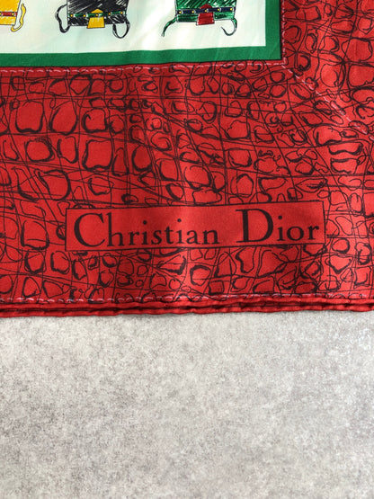 Christian Dior SILK Scarf Green×Red Vintage 8y4rtg