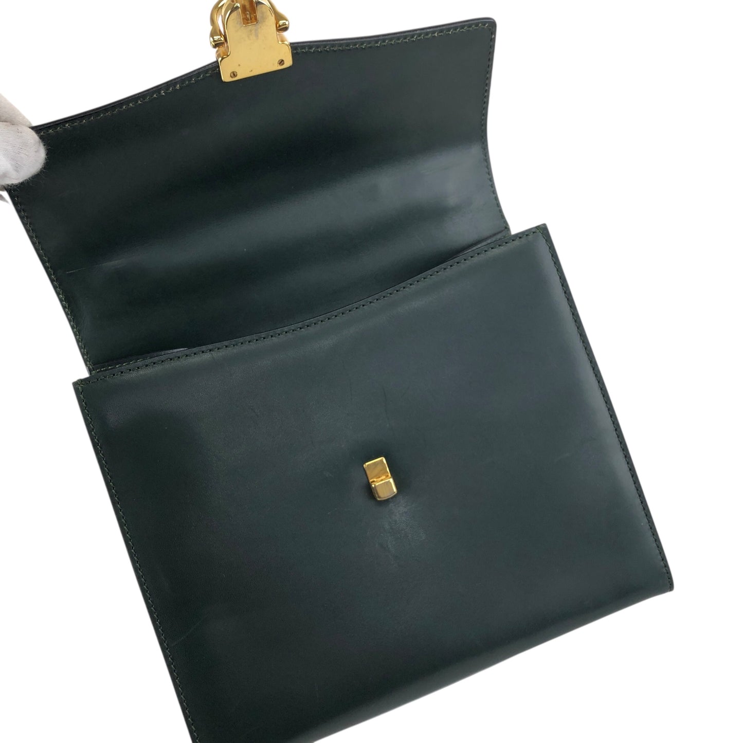 CELINE Front Buckle Handbag Dark Green Vintage c2gxe7