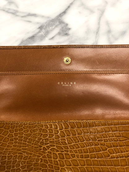 CELINE 標誌圖案皮革長皮夾 棕色 復古 45j62z 