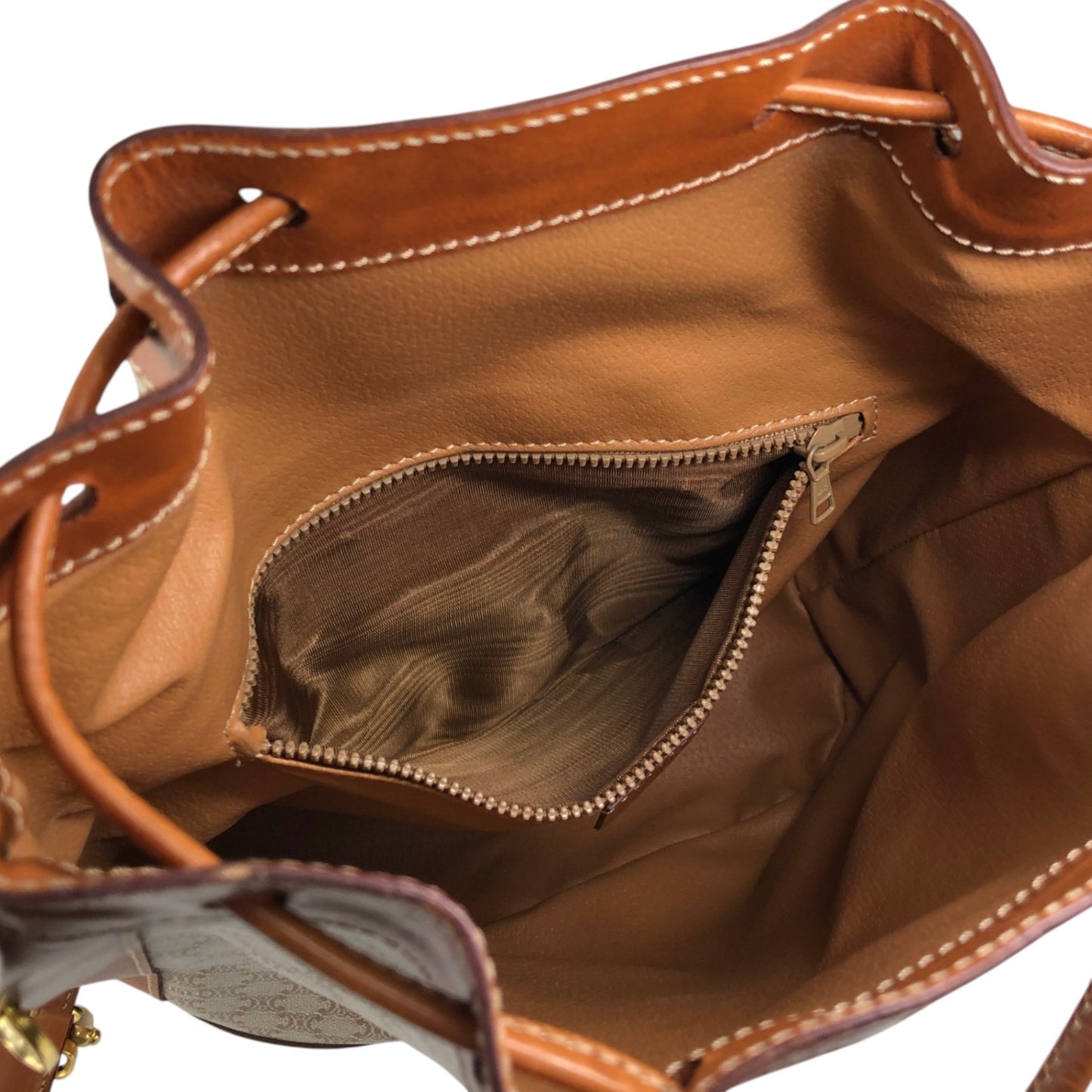 CELINE Macadam Blason Drawstring Shoulder bag Beige Vintage xyjee7