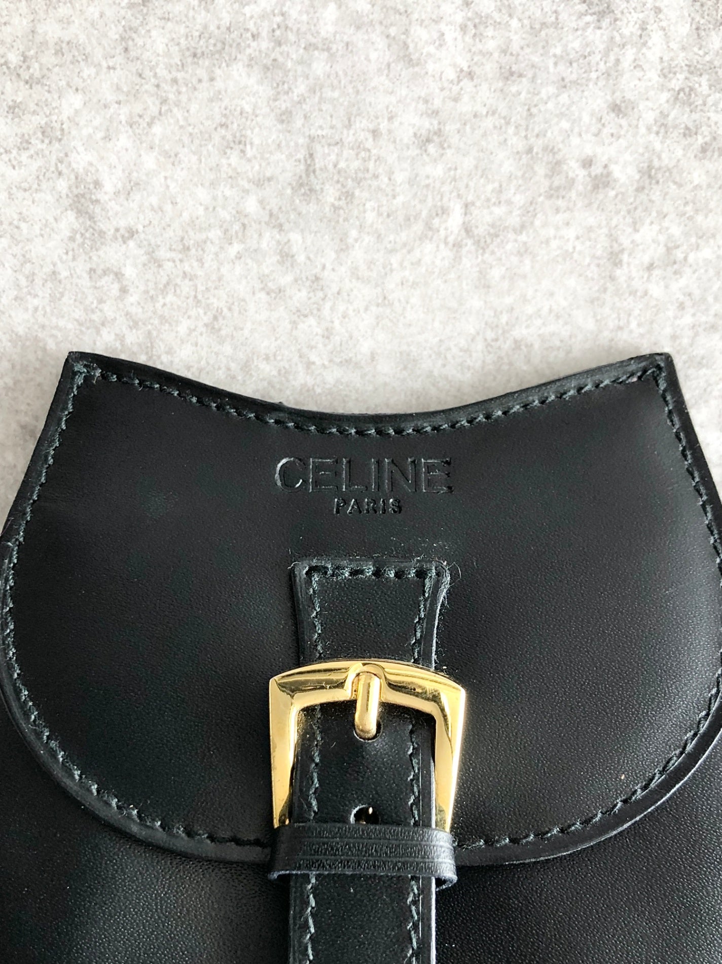 CELINE Front Buckle Coin Purse Black Vintage iygxf2