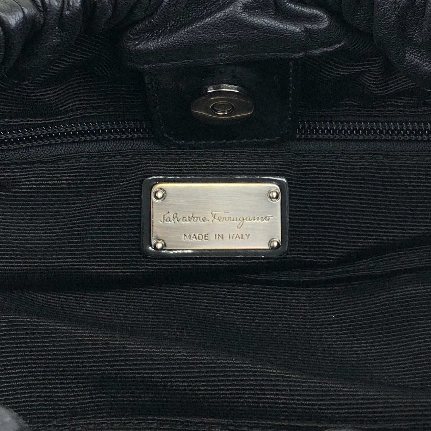 Salvatore Ferragamo Vala Ribbon Shoulder bag Hobobag Black Vintage bgm738