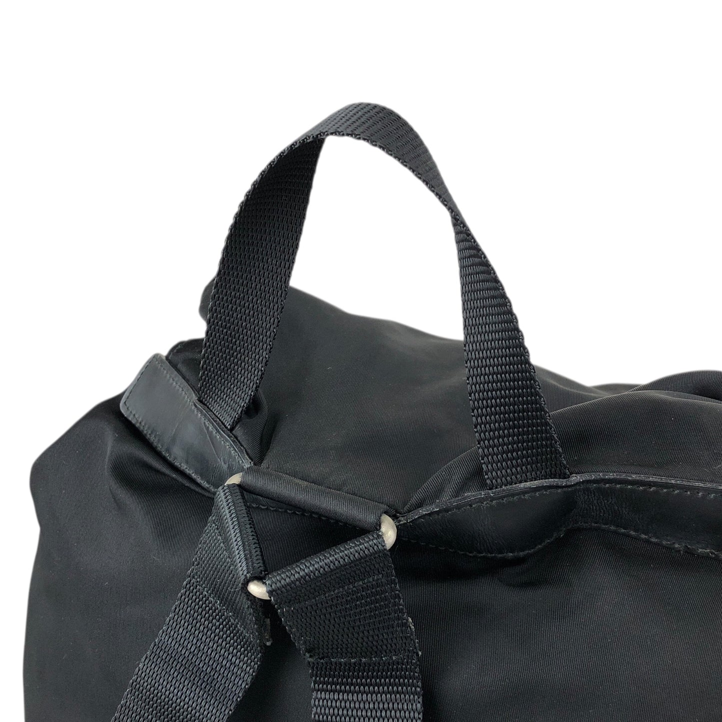 PRADA Tessuto Triangle Logo Front Buckle Backpack Black Vintage ku8tbi