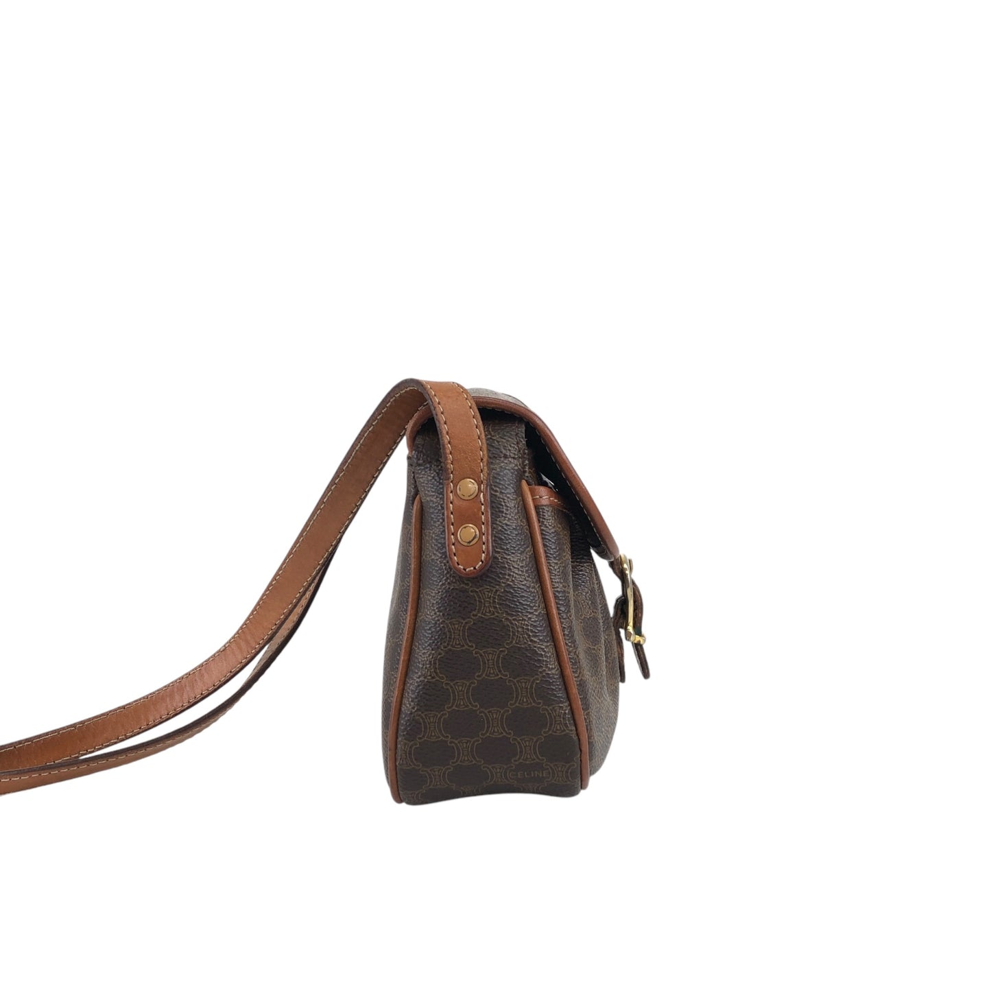 CELINE Macadam Blason Front Buckle Shoulder bag Brown Vintage iv3thu