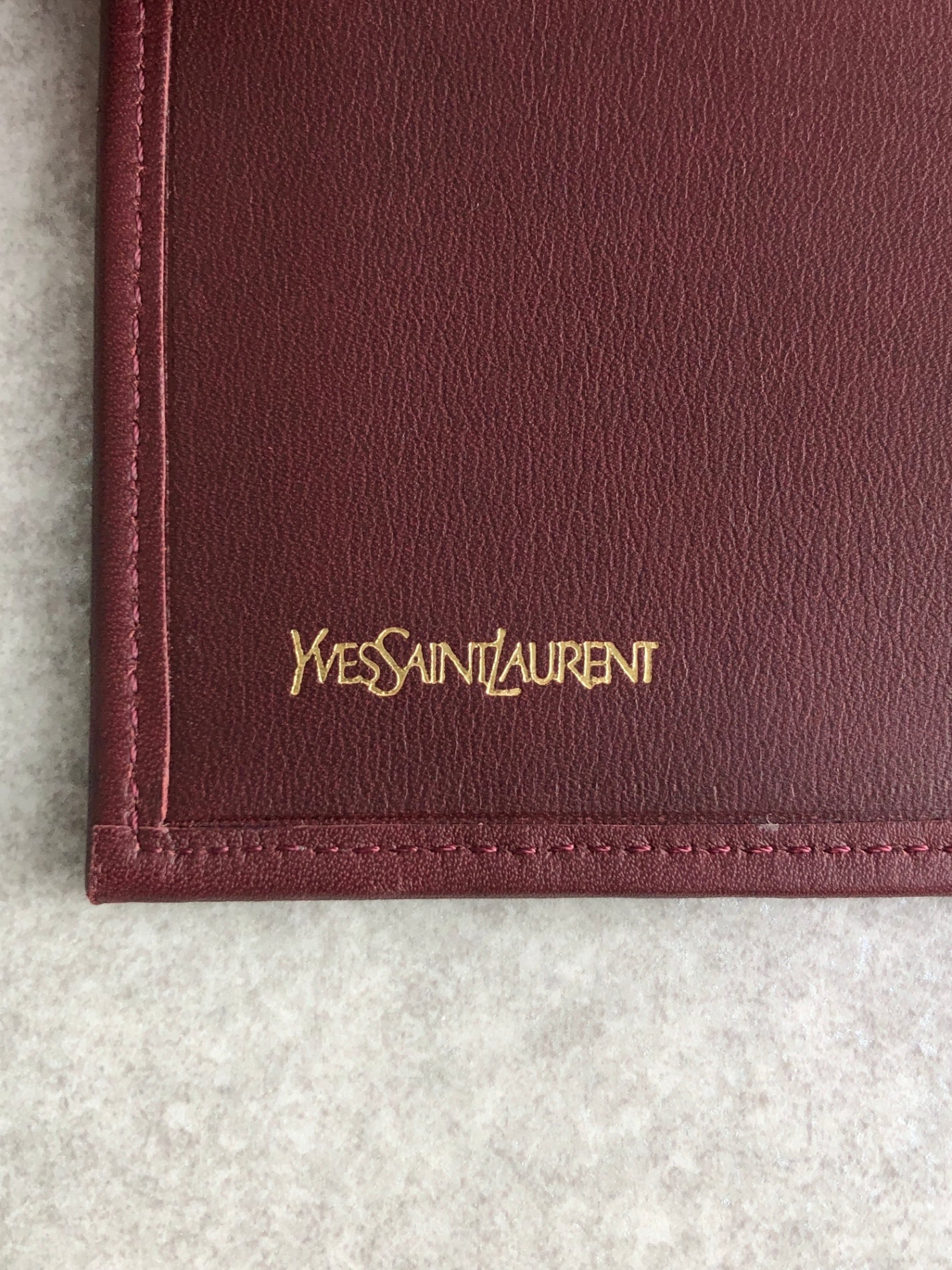 Yves Saint Laurent Logo Embossed Metal Clasp Trifold Wallet Bordeaux Vintage 4jw545