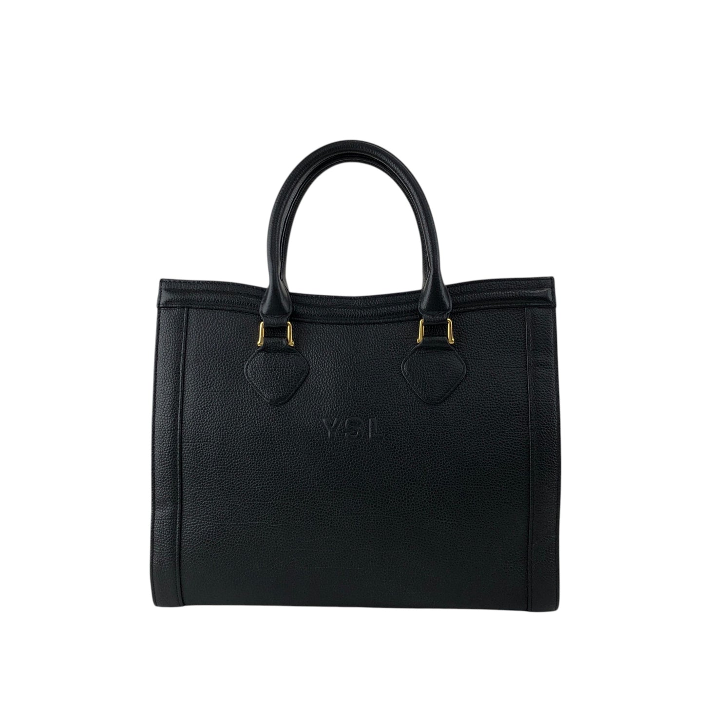 Yves Saint Laurent YSL Logo Top Handle Handbag Black Vintage heismg
