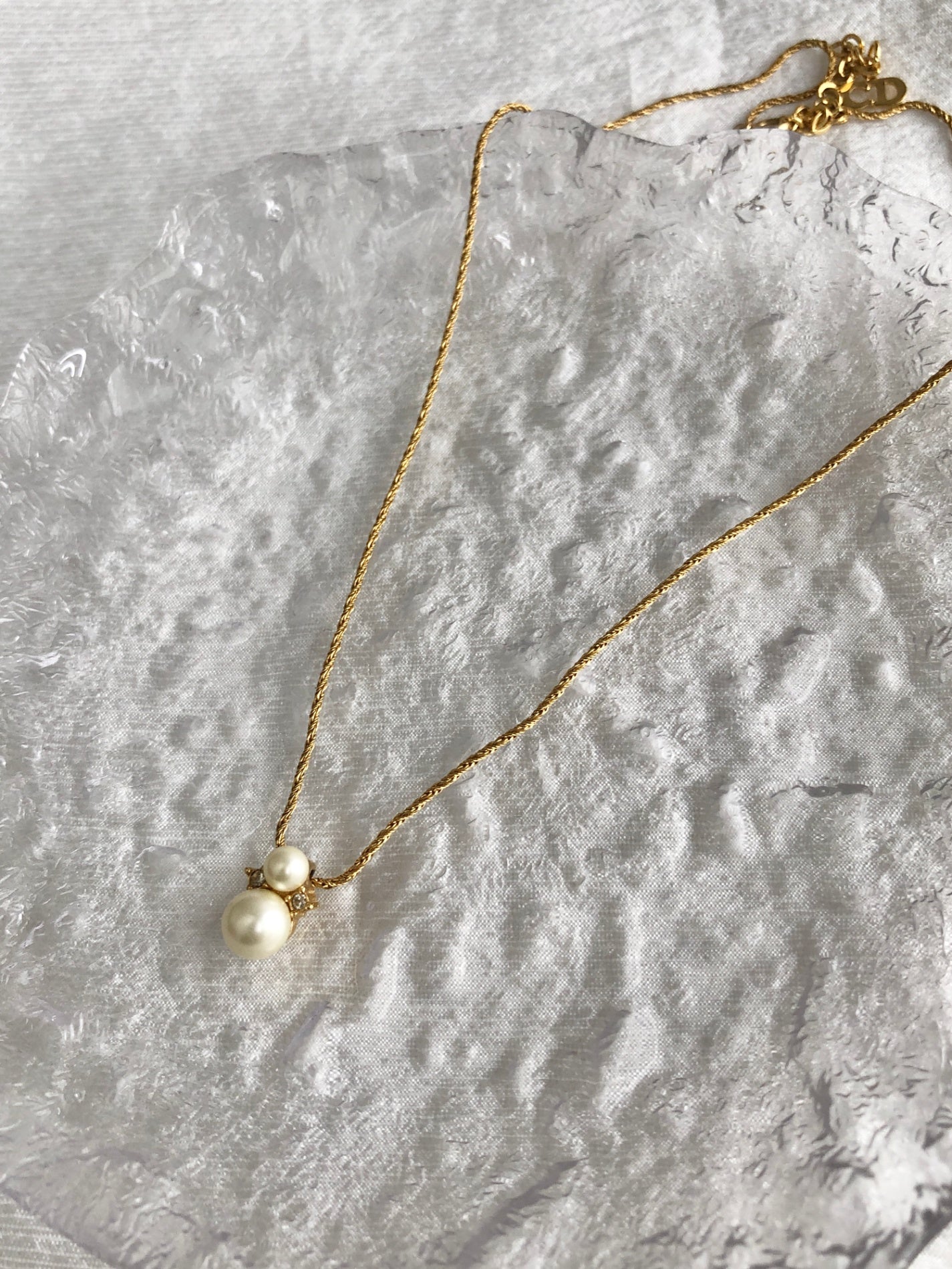 Christian Dior Fake Pearl Necklace Gold Vintage ntupyn