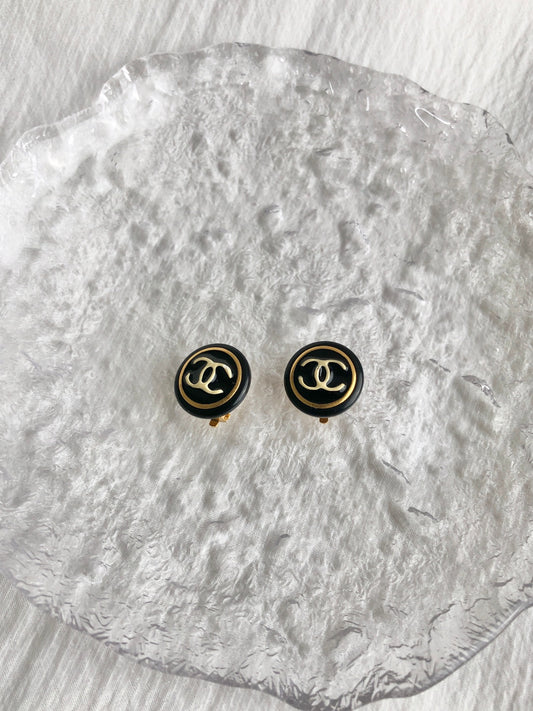 CHANEL Coco Mark Earrings Black Vintage epcpu2
