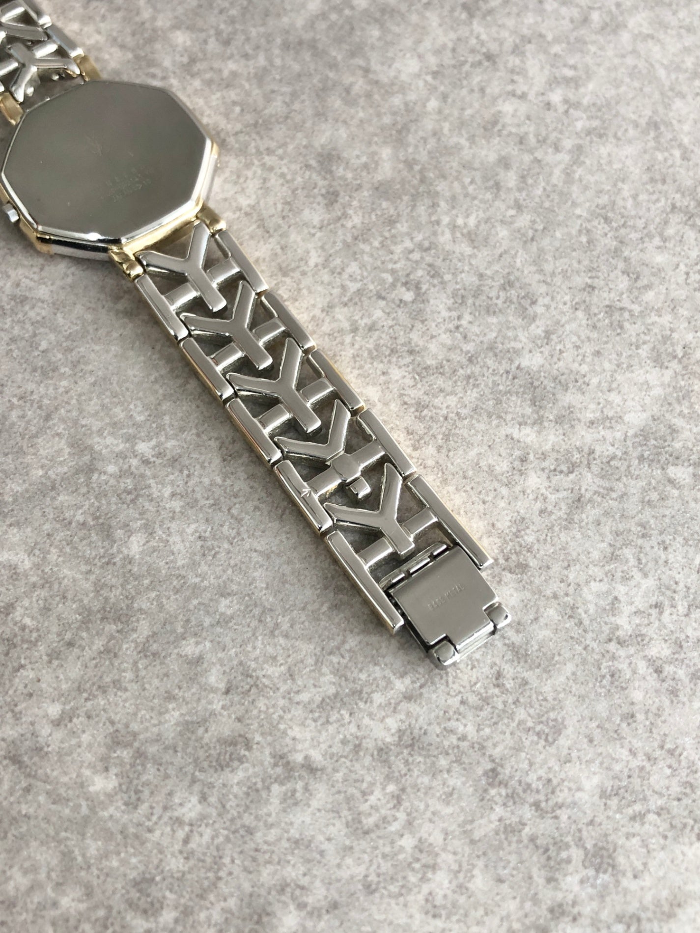Yves Saint Laurent YSL Logo Watch Silver×Gold 4620-E62143 Vintage tivs5z