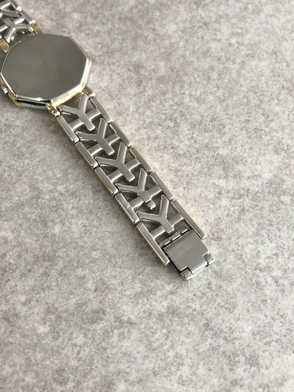 Yves Saint Laurent YSL Logo Watch Silver×Gold 4620-E62143 Vintage tivs5z