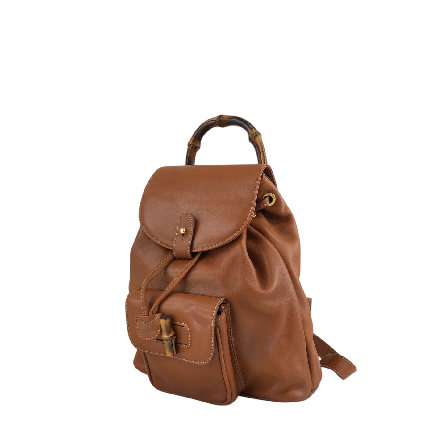 GUCCI Bamboo Front Pocket Backpack Brown Vintage jfzn8g