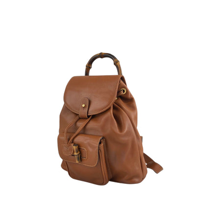 GUCCI Bamboo Front Pocket Backpack Brown Vintage jfzn8g