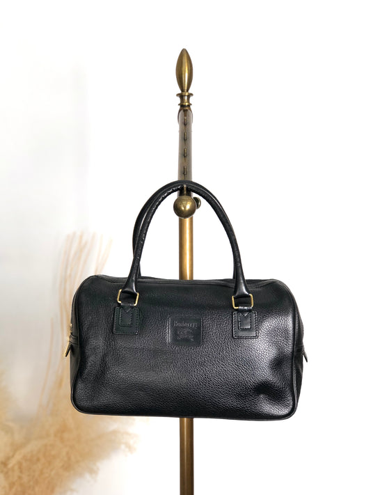 BURBERRY Logo Embossed Handbag Boston bag Black Vintage ybjkpc