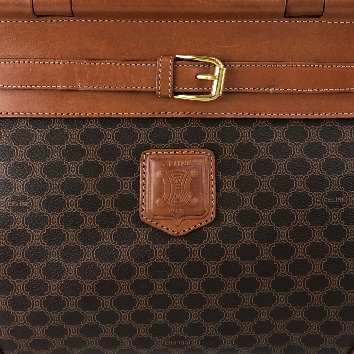 CELINE Macadam Blason Front Buckle Handbag Brown Vintage kaare7