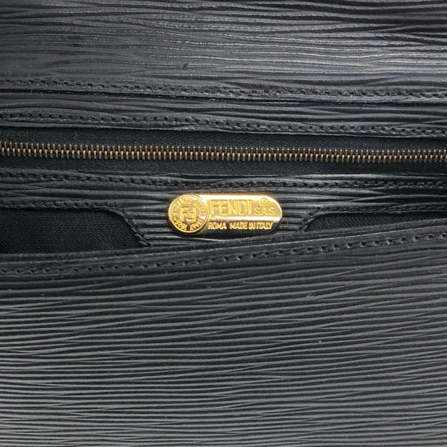 FENDI Logo Embossed Small Handbag Black Vintage h4nbvt