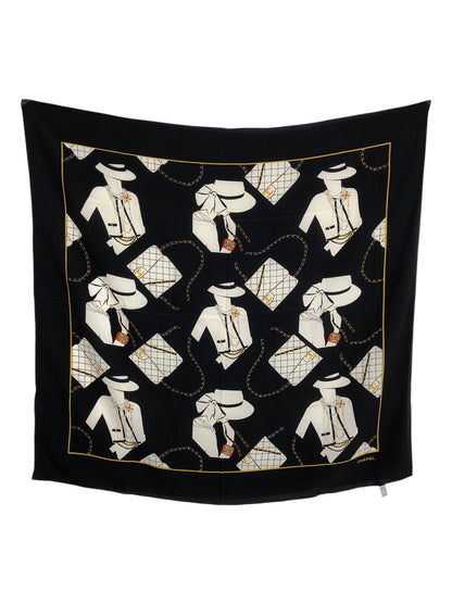 CHANEL Scarf Black×White Silk Vintage r3ea4i