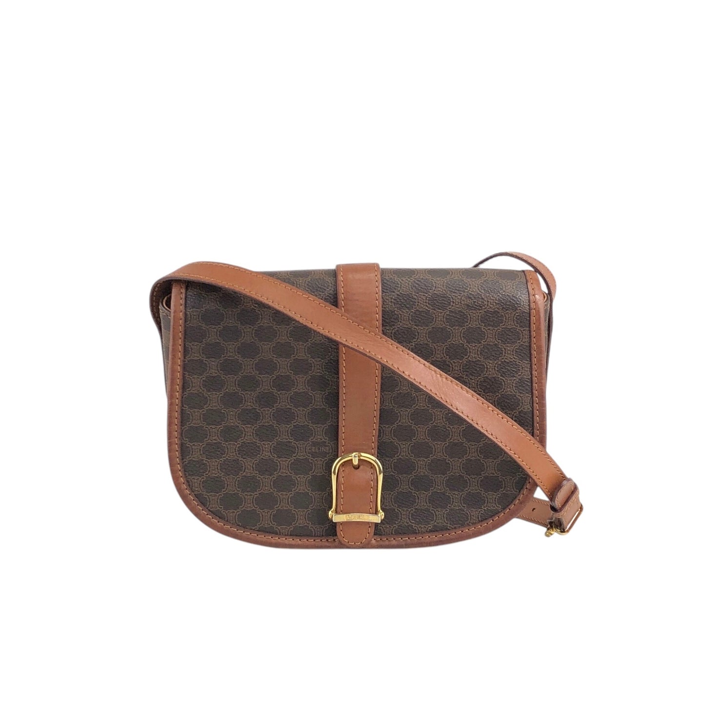 CELINE Macadam Front Buckle Shoulder bag Brown Vintage c7tgex