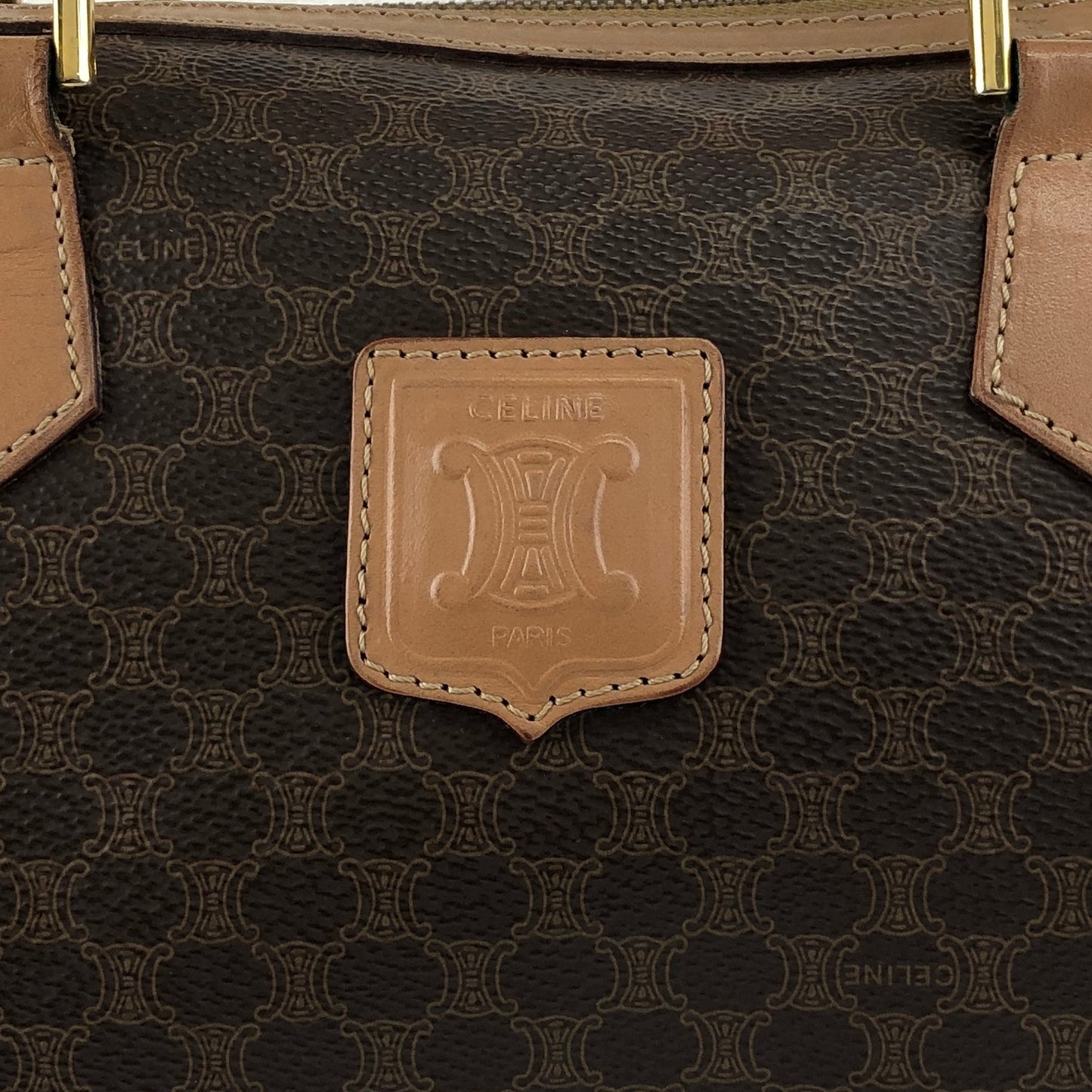 CELINE Macadam Triomphe Handbag Boston bag Brown Vintage 7bmypd