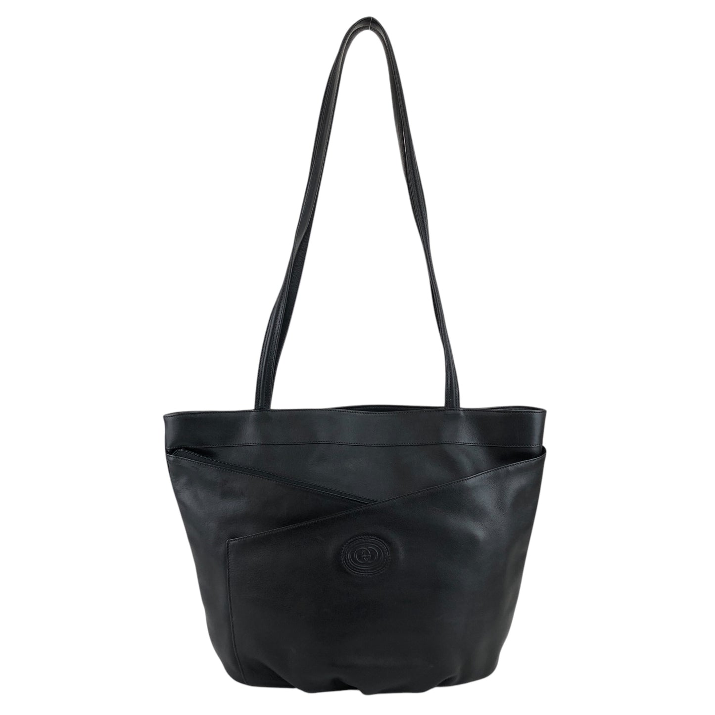 GUCCI Logo Embossed Shoulder bag Totebag Black Vintage cgykye
