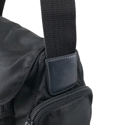 PRADA Tessuto Triangle Logo Front Buckle Side Pocket Shoulder bag Black Vintage 75anhg