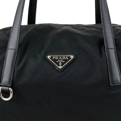 PRADA Tessuto Triangle Logo Handbag Black Vintage 4j6bkz