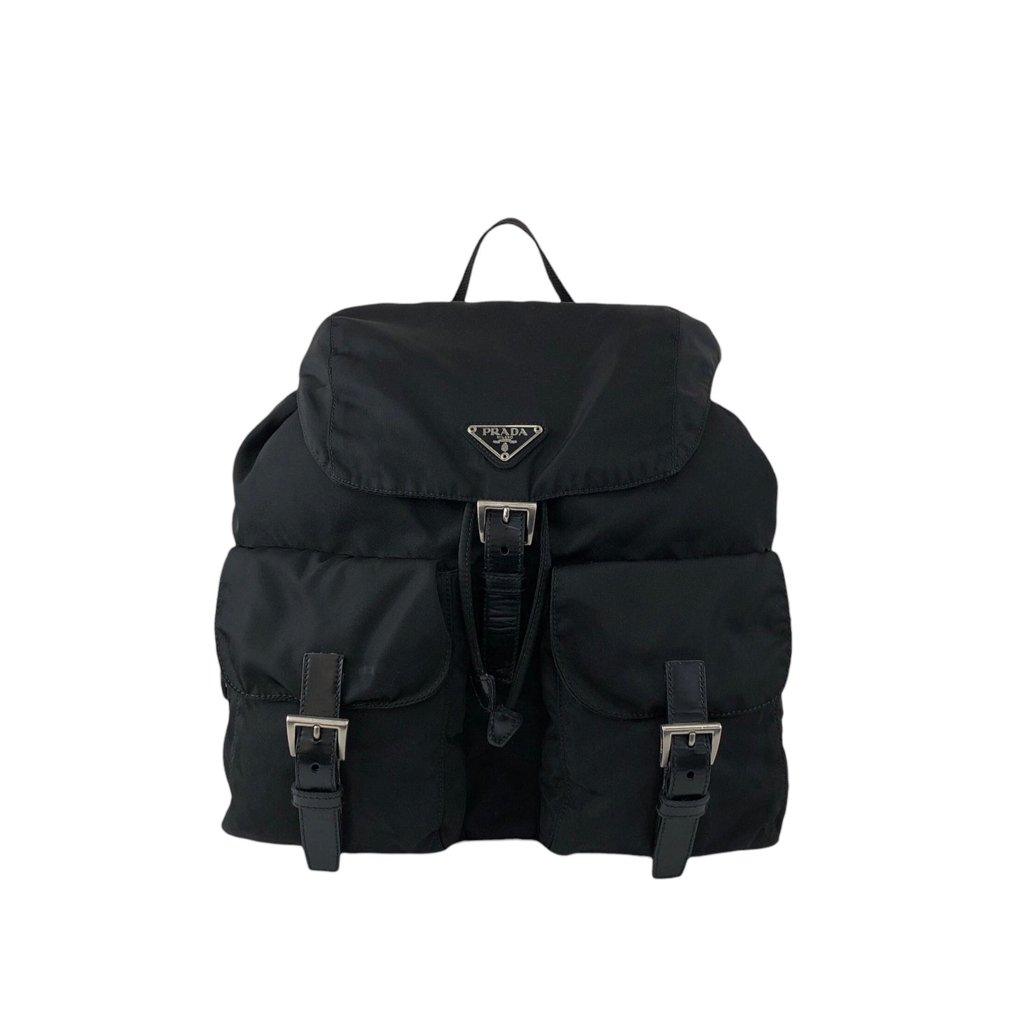PRADA Tessuto Triangle Logo Double Pocket Backpack Black Vintage vsidzm