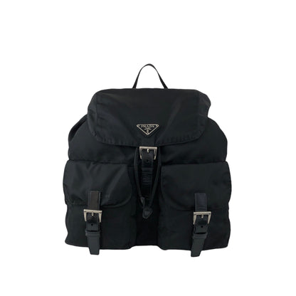 PRADA Tessuto Triangle Logo Double Pocket Backpack Black Vintage vsidzm