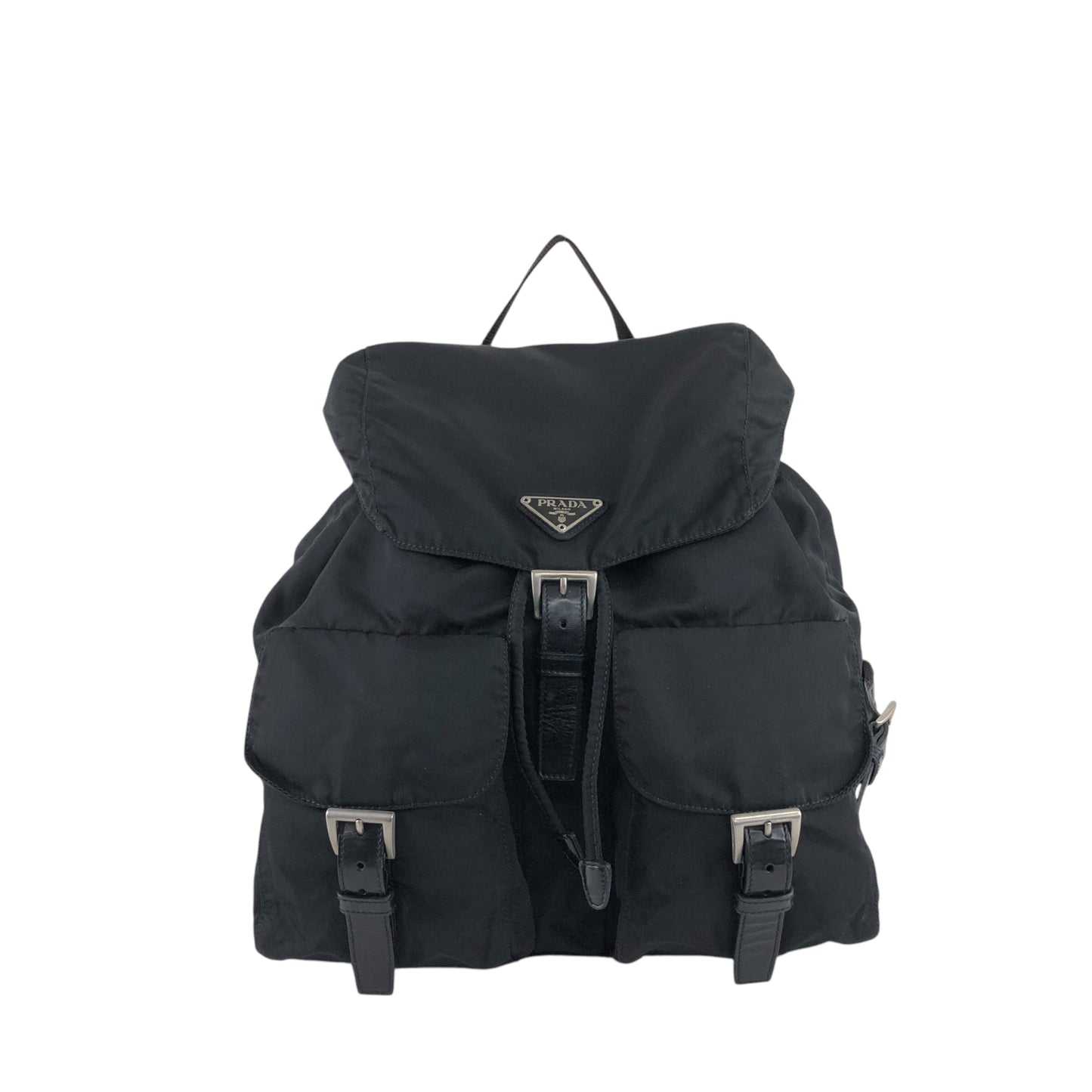 PRADA Triangle Logo Double Pocket Backpack Black Vintage 7hx8bf