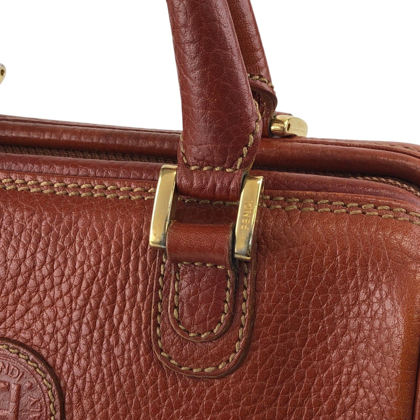 FENDI FF Logo Two-way Small Boston bag Shoulder bag Brown Vintage b23egd