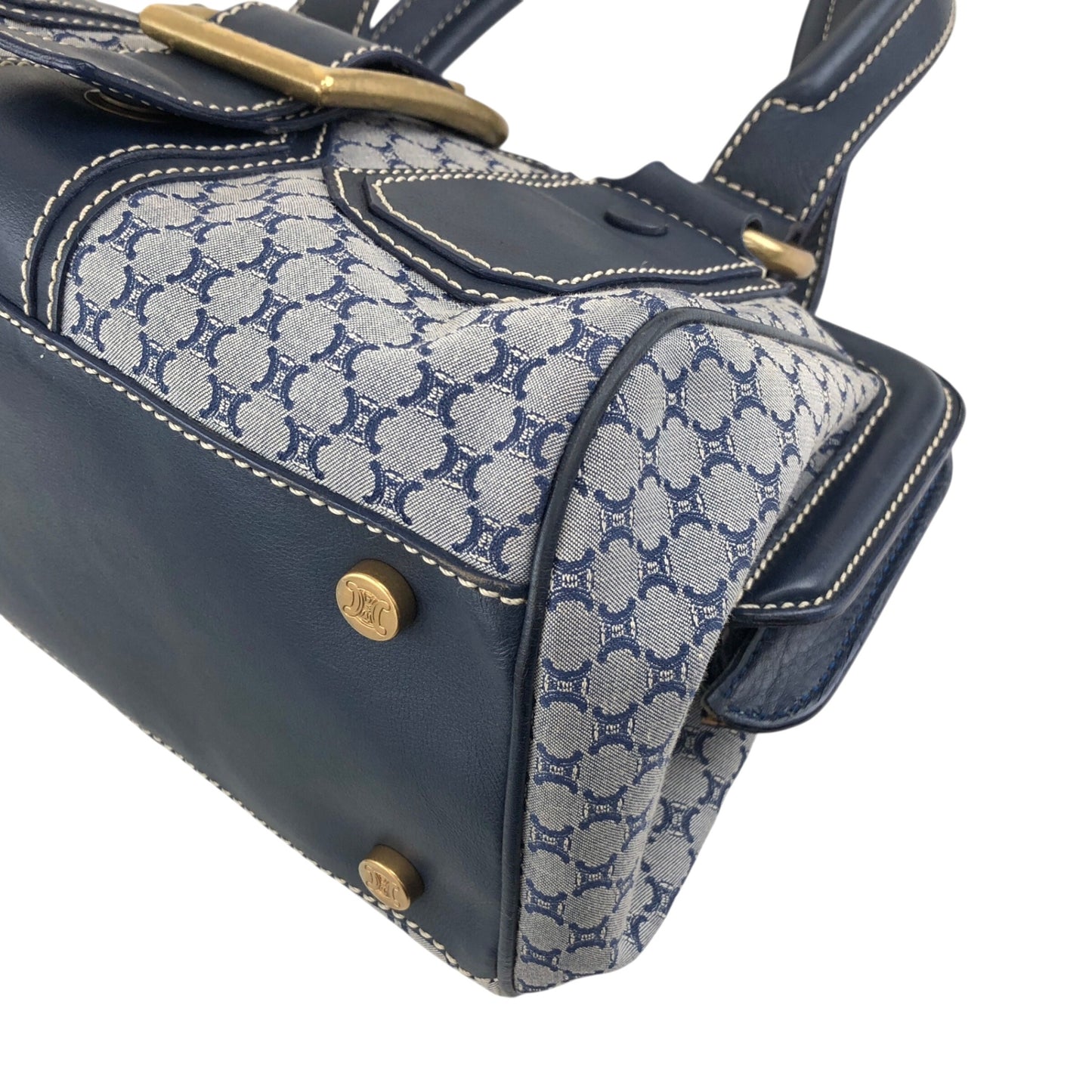 CELINE Blason Front Buckle Handbag Navy Vintage rk6nfn