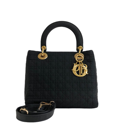 Christian Dior  Lady Dior Cannage CD Logo Charm Nylon Two-way Handbag Shoulder bag Black Vintage vwagxx