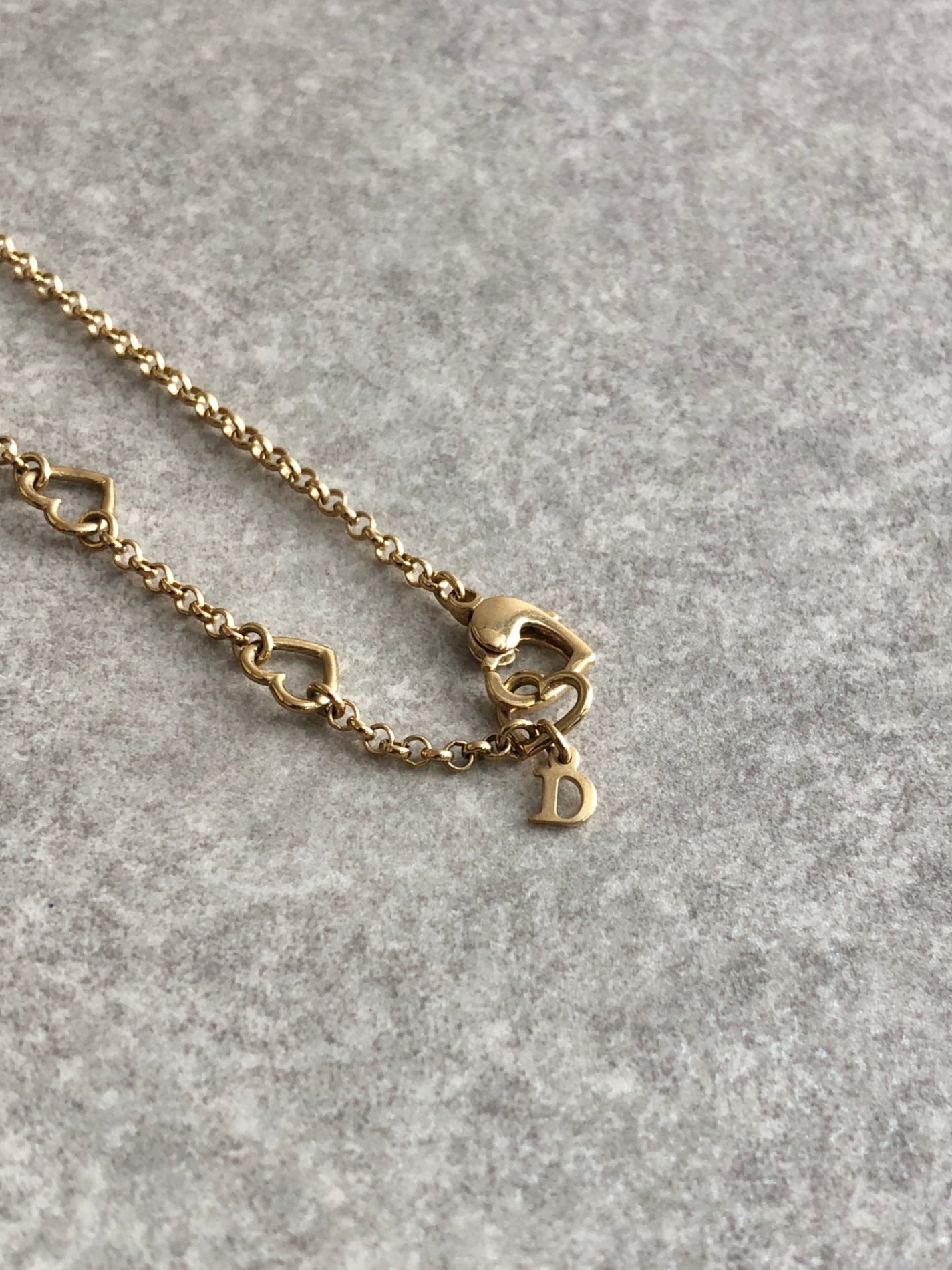 Christian Dior D Motif Rhinestone Necklace Gold Vintage yjzjbw