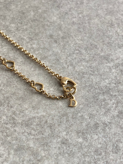 Christian Dior D Motif Rhinestone Necklace Gold Vintage yjzjbw